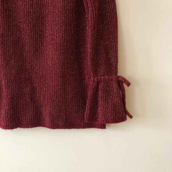 Anthro Moth Tanwen Red Metallic Bell Sleeve Sweater - Picture 3 of 6